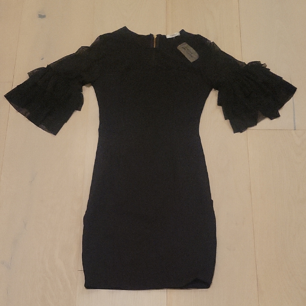 Black Dress with Mesh Ruffled Sleeves